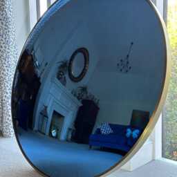 Dark Blue Convex Mirror - 80cm Handmade Wall Brushed Gold Frame Luxury Statement House & Garden Style UK Made - thumbnail 3