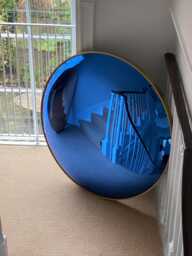 Dark Blue Convex Mirror - 80cm Handmade Wall Brushed Gold Frame Luxury Statement House & Garden Style UK Made