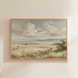 Horse Pasture Poster, Blue Sky Landscape Print, Country Wall Art, Paper - thumbnail 1
