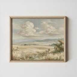 Horse Pasture Poster, Blue Sky Landscape Print, Country Wall Art, Paper - thumbnail 3