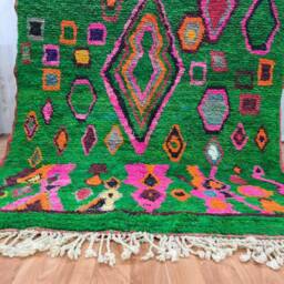 Handwoven Wool Moroccan Rug - Green Berber Tribal Carpet, Colorful Abstract Design - thumbnail 3