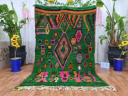 Handwoven Wool Moroccan Rug - Green Berber Tribal Carpet, Colorful Abstract Design