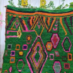 Handwoven Wool Moroccan Rug - Green Berber Tribal Carpet, Colorful Abstract Design - thumbnail 2