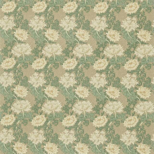 William Morris Chrysanthemum Portiere Door Curtain With Velvet Lining Green Ivory