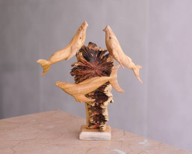 Humpback Whale Sculpture, Family, Sea Life, Exotic Statue, Wooden Figurine, Mammal Wood Carving, House Decor, Family Memorial Gift - image 1