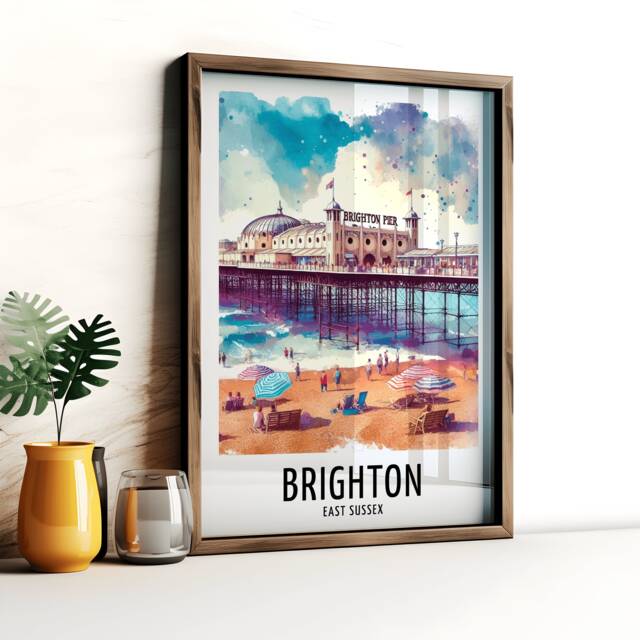 Brighton Travel Print - Watercolour Poster Design - Wall Artwork East Sussex UK Gifts Home Decor Art Gift England Beach Picture - image 1