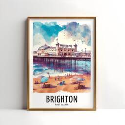Brighton Travel Print - Watercolour Poster Design - Wall Artwork East Sussex UK Gifts Home Decor Art Gift England Beach Picture - thumbnail 3