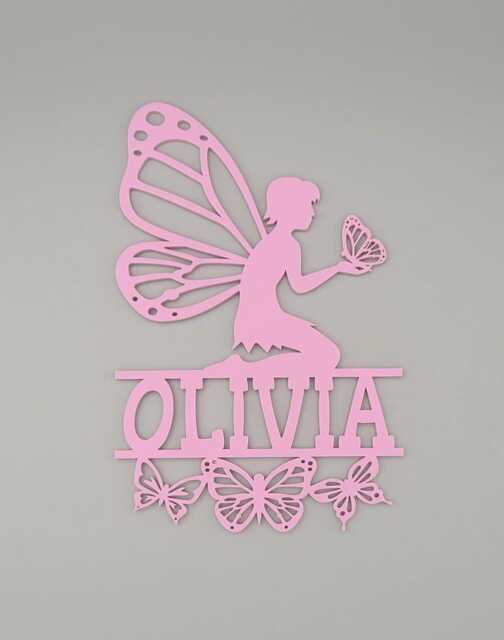 Personalised Fairy Name Plaque - Garden Wall Or Door Hanger, Nursery Decor, Custom Acrylic Wood Sign, Kids Room Gift - image 1
