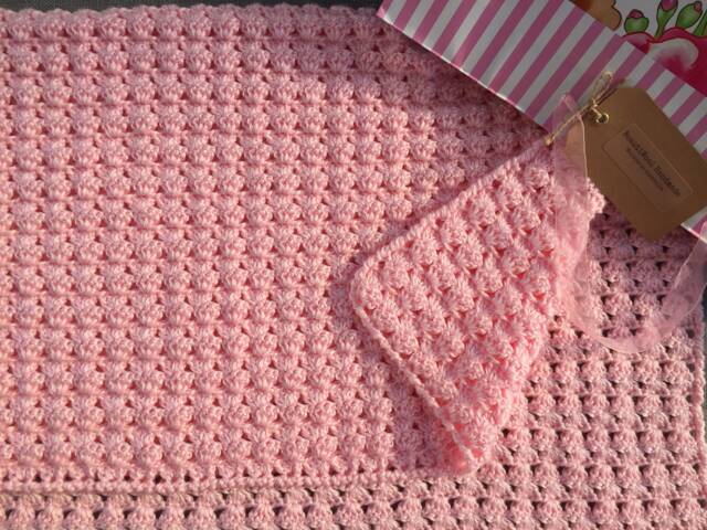 Crochet Baby Blanket. Afghan Crocheted Reversible Blanket in Candy Floss Pink Colour - image 1
