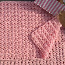 Crochet Baby Blanket. Afghan Crocheted Reversible Blanket in Candy Floss Pink Colour - thumbnail 4