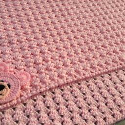 Crochet Baby Blanket. Afghan Crocheted Reversible Blanket in Candy Floss Pink Colour - thumbnail 2