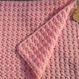 Crochet Baby Blanket. Afghan Crocheted Reversible Blanket in Candy Floss Pink Colour - thumbnail 3