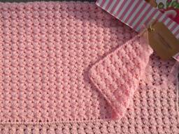 Crochet Baby Blanket. Afghan Crocheted Reversible Blanket in Candy Floss Pink Colour - thumbnail 1