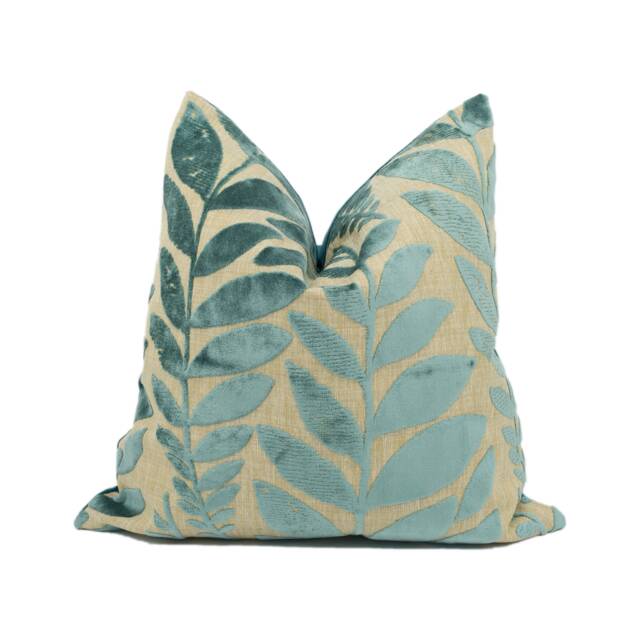 Designers Guild - Foglia Azure Handsome Fern Leaf Nature Inspired Cut Velvet Cushion Cover Handmade Throw Pillow Designer Home D??cor - image 1