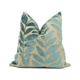 Designers Guild - Foglia Azure Handsome Fern Leaf Nature Inspired Cut Velvet Cushion Cover Handmade Throw Pillow Designer Home D??cor - thumbnail 1