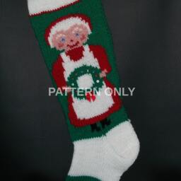 PDF Pattern Only Hand Knitted Mrs. Claus With Wreath Christmas Stocking - thumbnail 2
