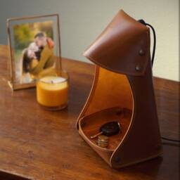 Table Lamp, With Valet Tray, For Bedside Night Light , Nightstand Lamp Leather Basket - thumbnail 2