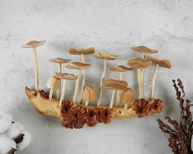 Wooden Mushroom Wall Art, Hanging Ornament, Handicraft, Sculpture, Fungi Figurine, Wood Carving, Decor, Aesthetic Room Mom Gift - image 1