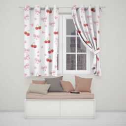 Pink Cherry Bow Eyelet Blackout Curtains Cute Window Drapes Coquette Fruit Pattern Curtain Panels Thermal Darkening - thumbnail 1