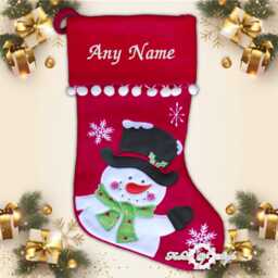 Personalised Christmas Stocking Luxury Embroidered Xmas Stockings Sack Boy Girl - Snowman Red - thumbnail 3