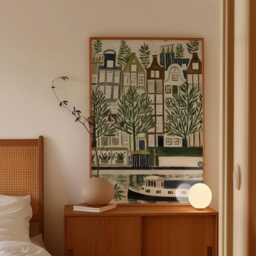 Amsterdam Canal Poster - Green Cityscape Art Dutch Houses & Trees Modern Urban Wall Decor - thumbnail 2