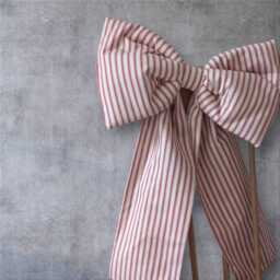 Handmade Red Stripe Bow, Ian Mankin Ticking Stripe, Large Seasonal Decor - thumbnail 2
