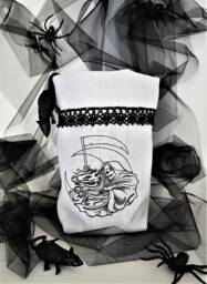 Halloween Lantern Light Bag Vase Cover Grim Reaper Embroidered Linen Lace - thumbnail 1