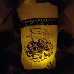 Halloween Lantern Light Bag Vase Cover Grim Reaper Embroidered Linen Lace - thumbnail 2