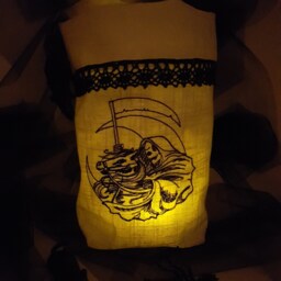 Halloween Lantern Light Bag Vase Cover Grim Reaper Embroidered Linen Lace - thumbnail 4