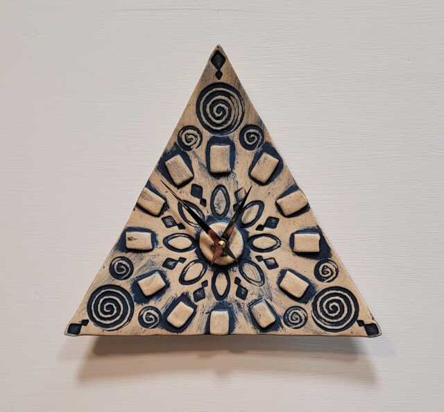 Hand Made Triangular Blue Matt & Natural Ceramic Wall Clock Quartz Movement 23 cm 9 - image 1