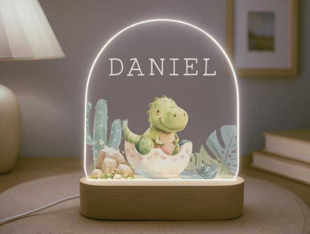 Personalised Children's Dinosaur Night Light - Led Lamp Kid's Decor Boy Girl Gift For Birthday Name Sign Bedroom Nursery - image 1