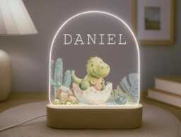 Personalised Children's Dinosaur Night Light - Led Lamp Kid's Decor Boy Girl Gift For Birthday Name Sign Bedroom Nursery - thumbnail 1