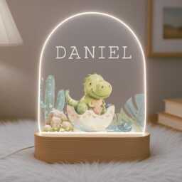 Personalised Children's Dinosaur Night Light - Led Lamp Kid's Decor Boy Girl Gift For Birthday Name Sign Bedroom Nursery - thumbnail 2