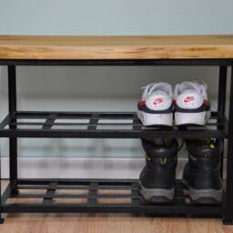 Bespoke Shoe Rack, Hallway Seat, Storage, Yew Wood, Waney Edge Wood, Bench, Handmade, Unique Hall Tidy, Unique, Seat - thumbnail 3