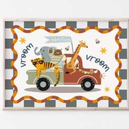 Adventure Truck Animal Print in Bright Colours, Safari Jungle Boy Nursery Decor, Neutral Kids Bedroom Playroom, Tiger Giraffe Elephant Bear - thumbnail 2