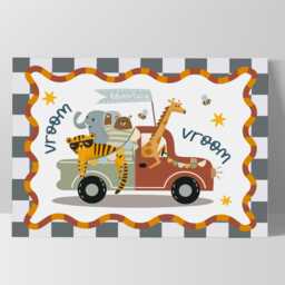 Adventure Truck Animal Print in Bright Colours, Safari Jungle Boy Nursery Decor, Neutral Kids Bedroom Playroom, Tiger Giraffe Elephant Bear - thumbnail 3