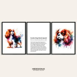 King Charles Spaniel Dog Prints - Set Of 3 Posters - Watercolor Definition Wall Art Colourful Painting Room Decor Pet Artwork Gift - thumbnail 2