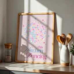 This Kitchen Is For Dancing Disco Ball Poster, Fun Pink Print , Dopmine Decor, Girly Trendy Print, Retro Bar Cart Poster - thumbnail 2