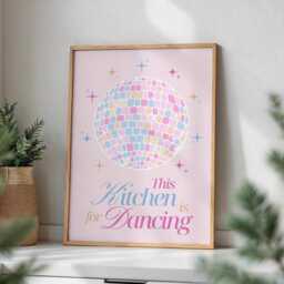 This Kitchen Is For Dancing Disco Ball Poster, Fun Pink Print , Dopmine Decor, Girly Trendy Print, Retro Bar Cart Poster - thumbnail 1