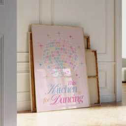 This Kitchen Is For Dancing Disco Ball Poster, Fun Pink Print , Dopmine Decor, Girly Trendy Print, Retro Bar Cart Poster - thumbnail 3