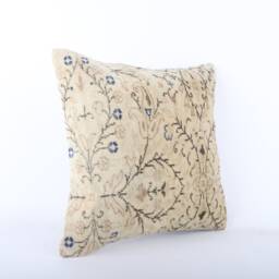 Vintage Turkish Kilim Pillow Cover 16'' Handwoven Wool Throw - thumbnail 2