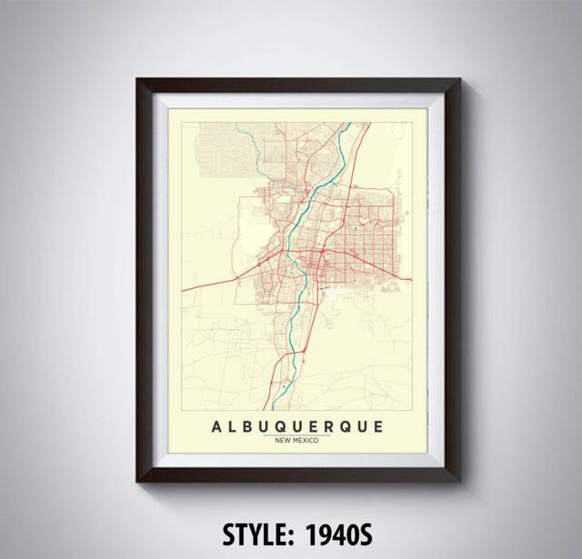 Albuquerque Nm Map Art Print Modern Travel Poster, Office Decor - image 1