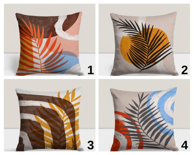 Mid Century Modern Pillow Cover, Abstract Boho Cushion Case, Minimalist Flower Drawing, Living Room Decor, Bedroom Accent - image 1