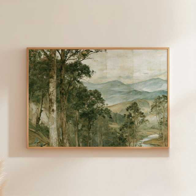 Pine Forest Poster, Woodland Path Print, Nature Wall Art, Paper - image 1