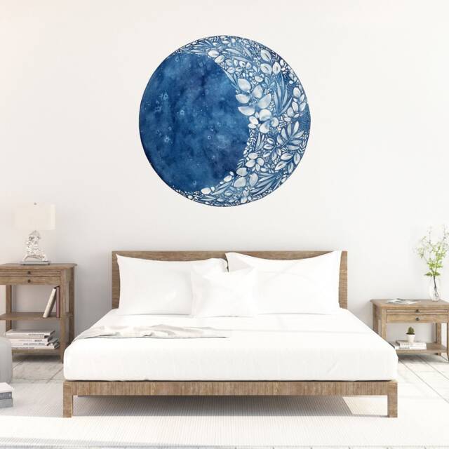 Watercolor Moon Wall Decal. Waxing Decor. Peel & Stick Reusable Sticker. Boho Blue Art. Creativeingrid - image 1