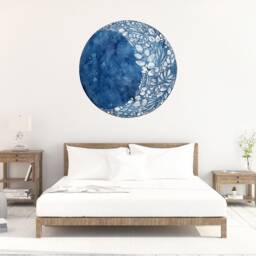 Watercolor Moon Wall Decal. Waxing Decor. Peel & Stick Reusable Sticker. Boho Blue Art. Creativeingrid - thumbnail 1