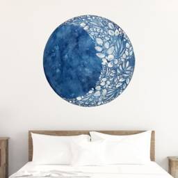 Watercolor Moon Wall Decal. Waxing Decor. Peel & Stick Reusable Sticker. Boho Blue Art. Creativeingrid - thumbnail 2