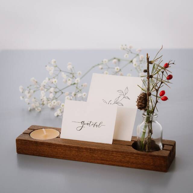 Tealight Holder Decor Stand Wooden With Test Tube Vase in Nut Wood Color - image 1