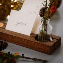 Tealight Holder Decor Stand Wooden With Test Tube Vase in Nut Wood Color - thumbnail 2