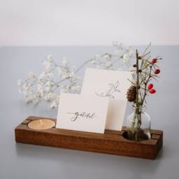 Tealight Holder Decor Stand Wooden With Test Tube Vase in Nut Wood Color - thumbnail 1